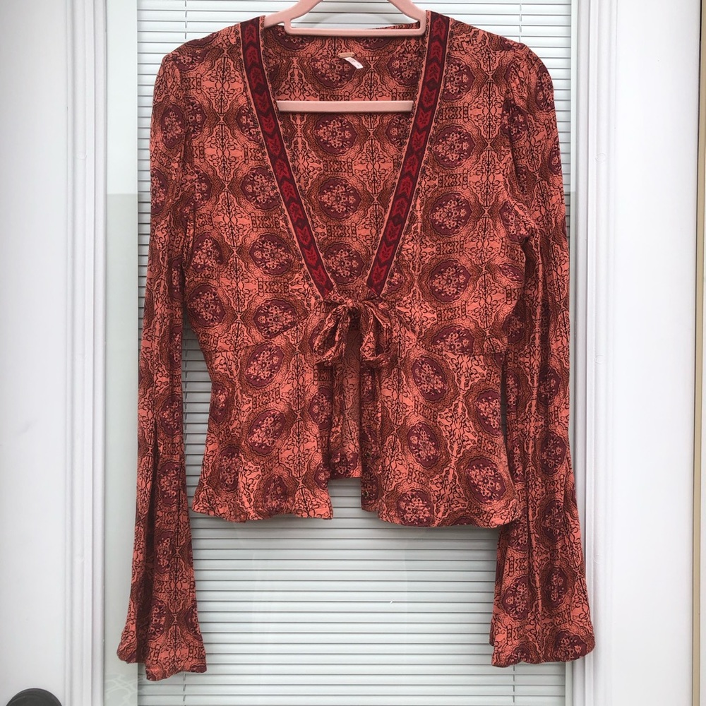 Free People Printed Long Sleeve Blouse